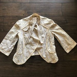 Free People Striped Cotton Crop Tie Front Jacket